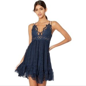 FREE PEOPLE ADELLA LACE BURNOUT SLIP DRESS NAVY